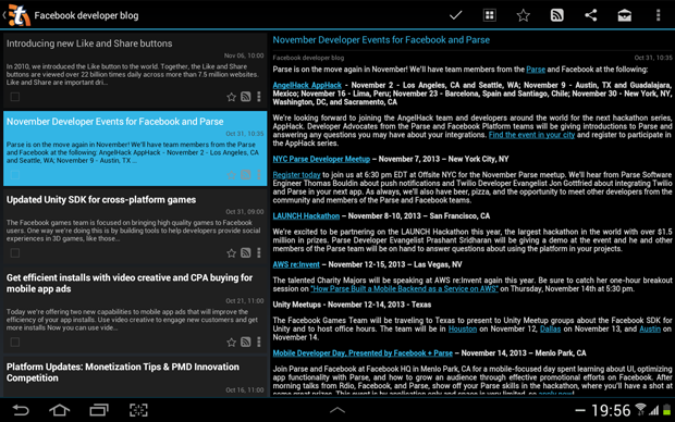 A screen capture of the Tiny Tiny RSS Android App